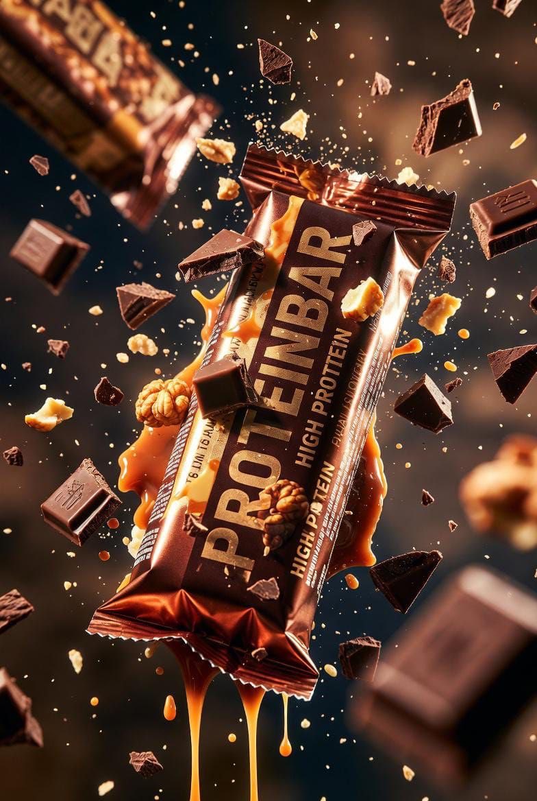 Ultra cinematic product photography of a premium protein bar...