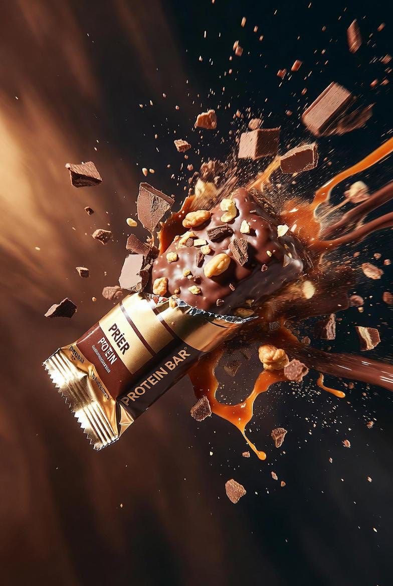 Ultra cinematic product photography of a premium protein bar...