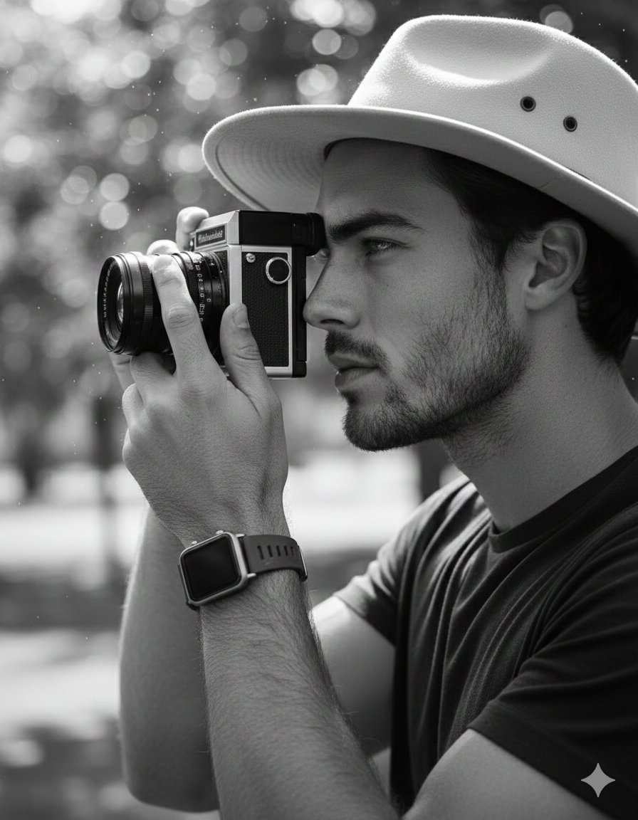 趋势396：侧面手持相机时尚黑白