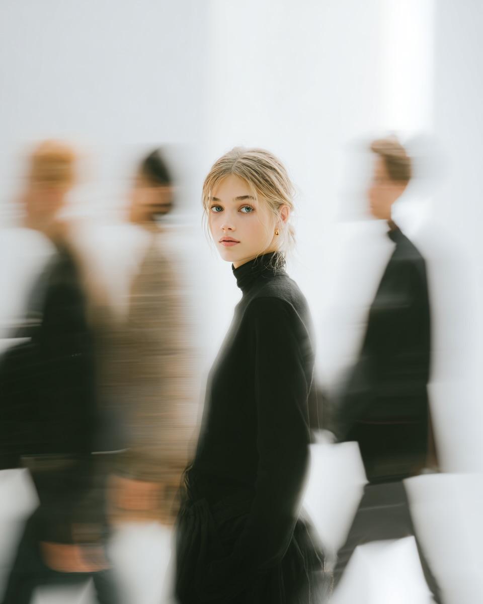 A high fashion magazine pictorial of an Alpine looking woman...