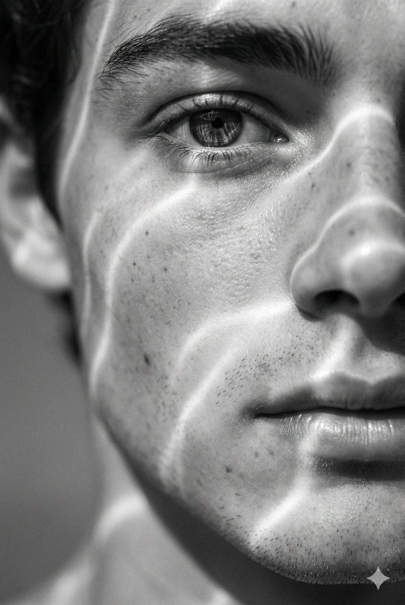 A hyperrealistic 8K black and white extreme close up portrait...