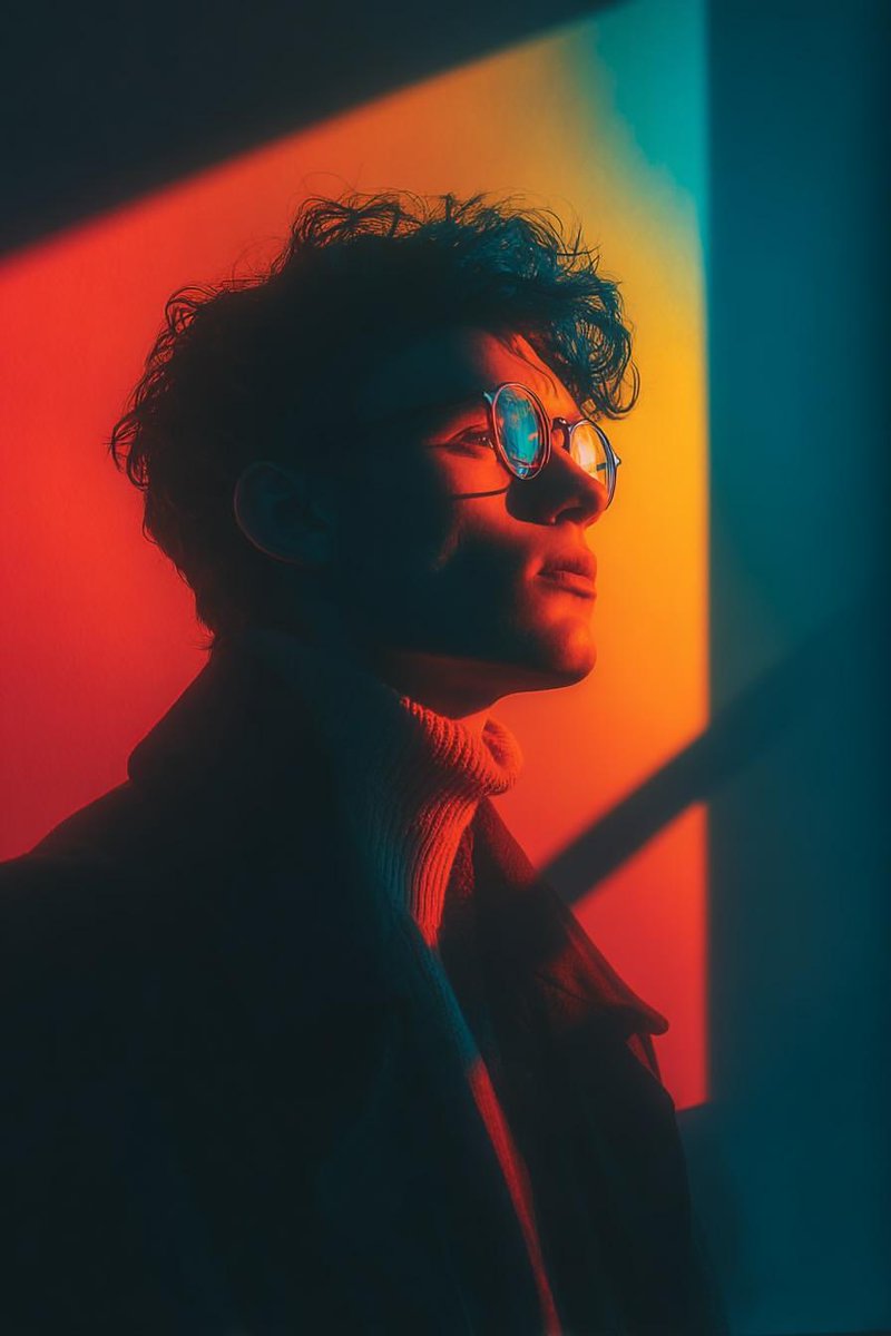 Cinematic portrait of a stylish young person wearing round gl...