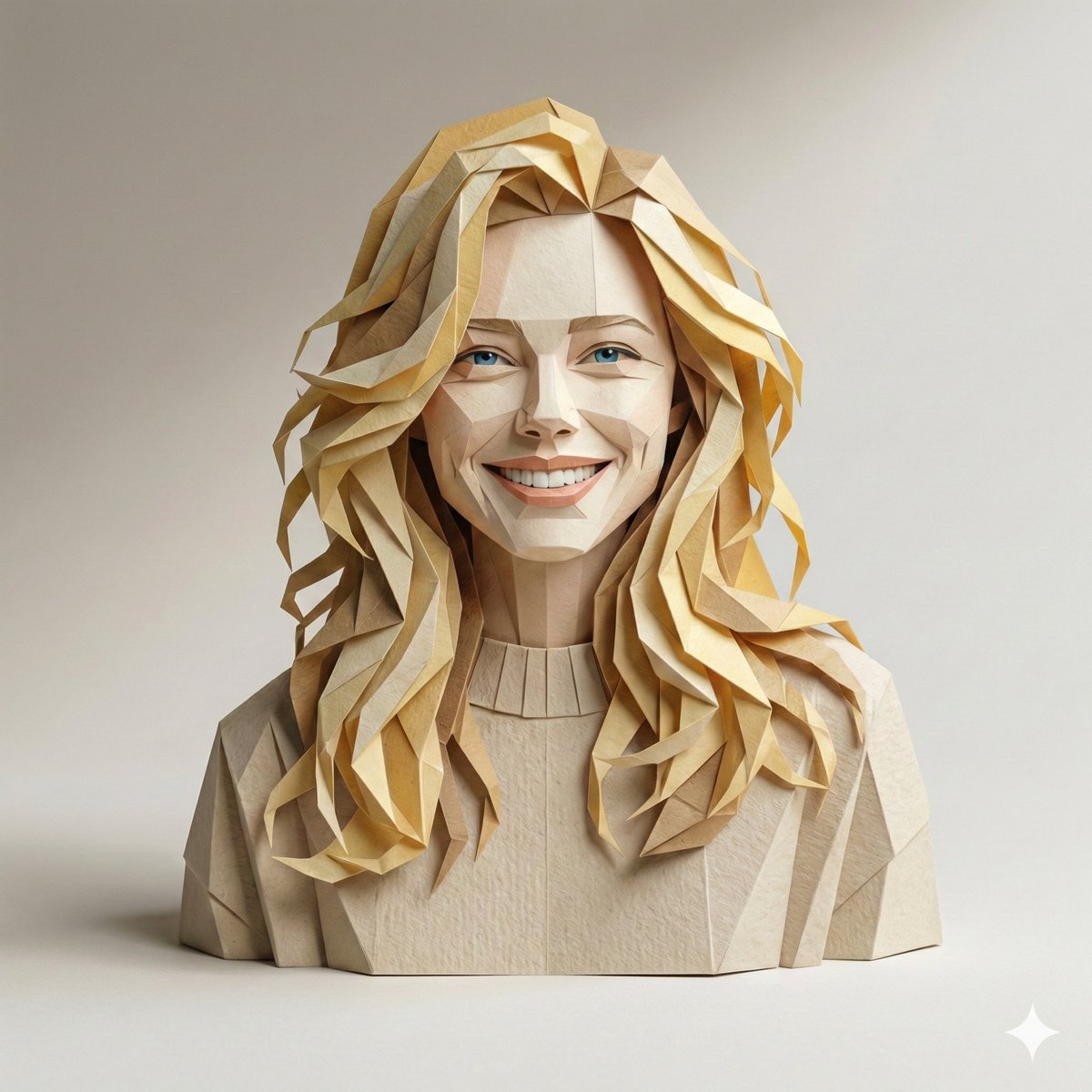 A hyper detailed, origami style version of a person, folded f...