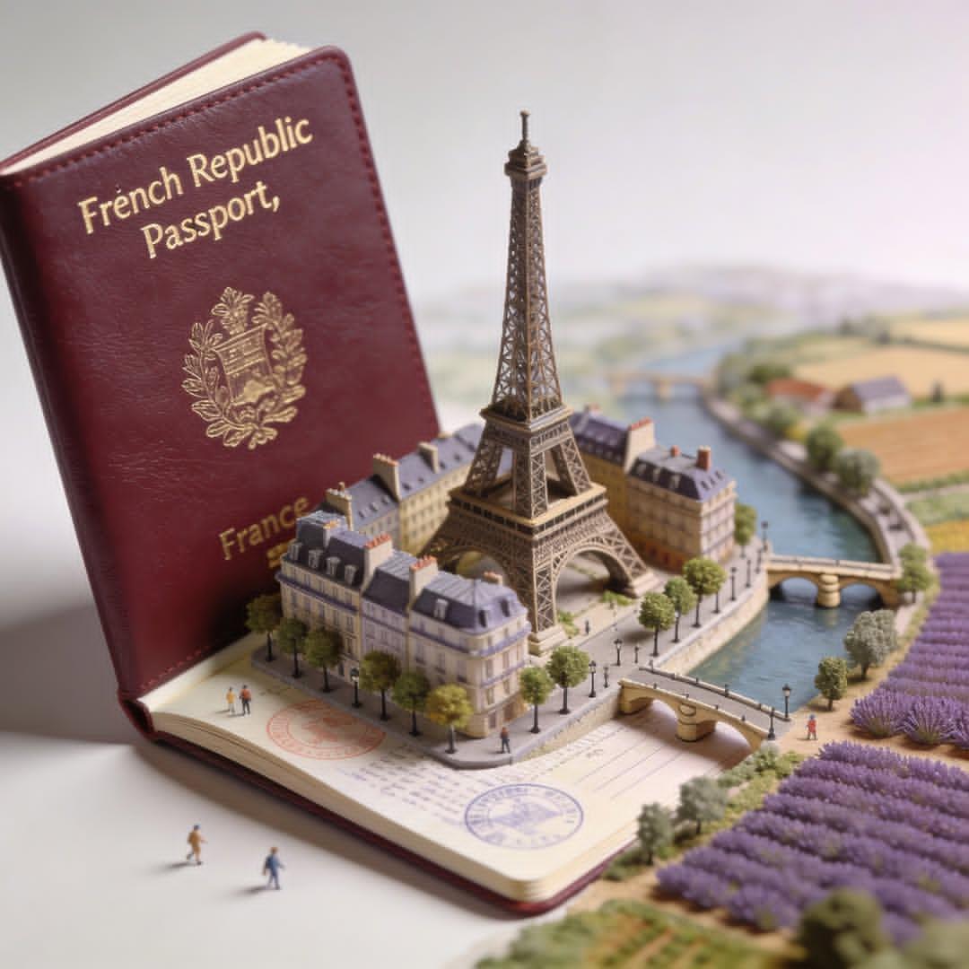 Hyper realistic open [COUNTRY] passport on a studio surface,...