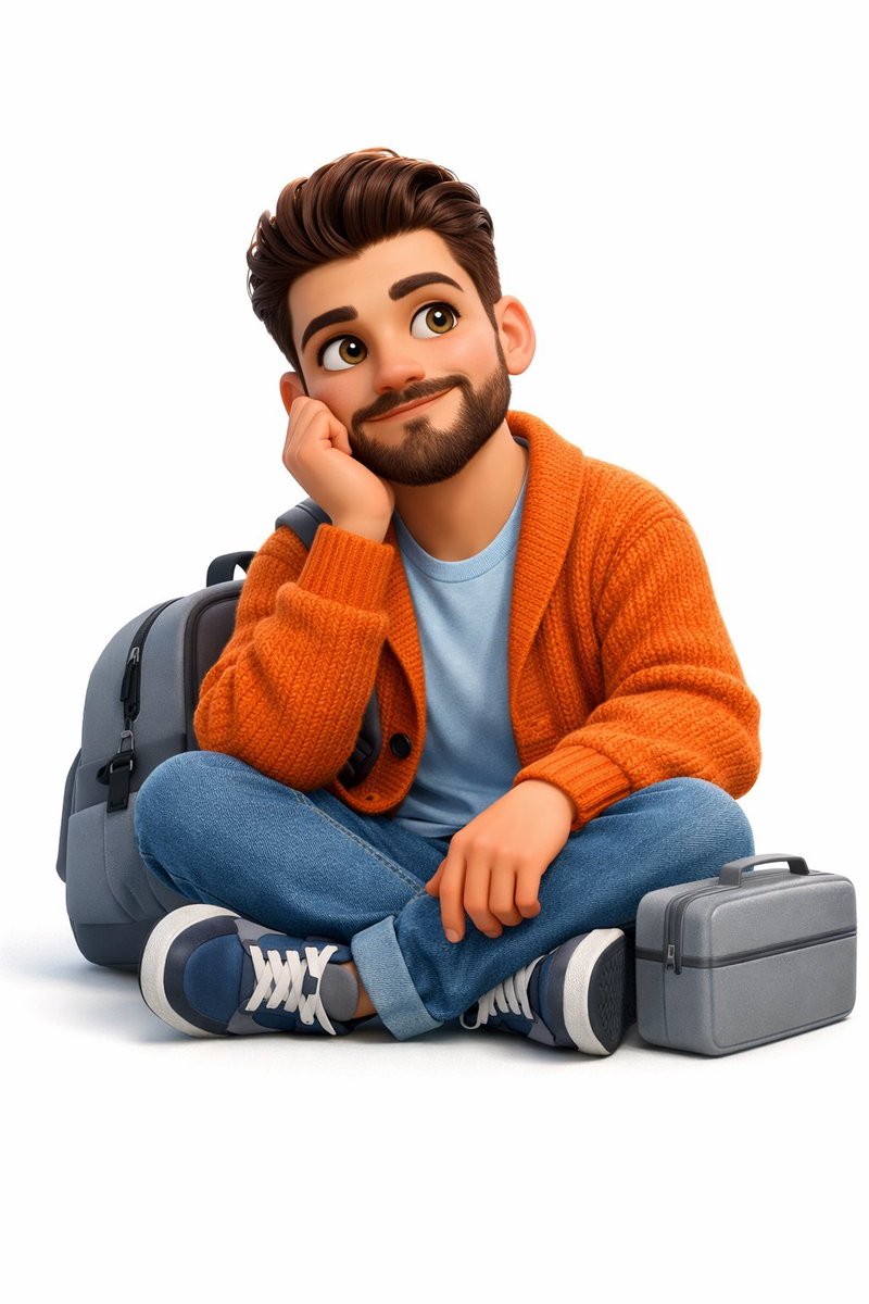 create a A 3D, Pixar style animated young man sits cross legg...