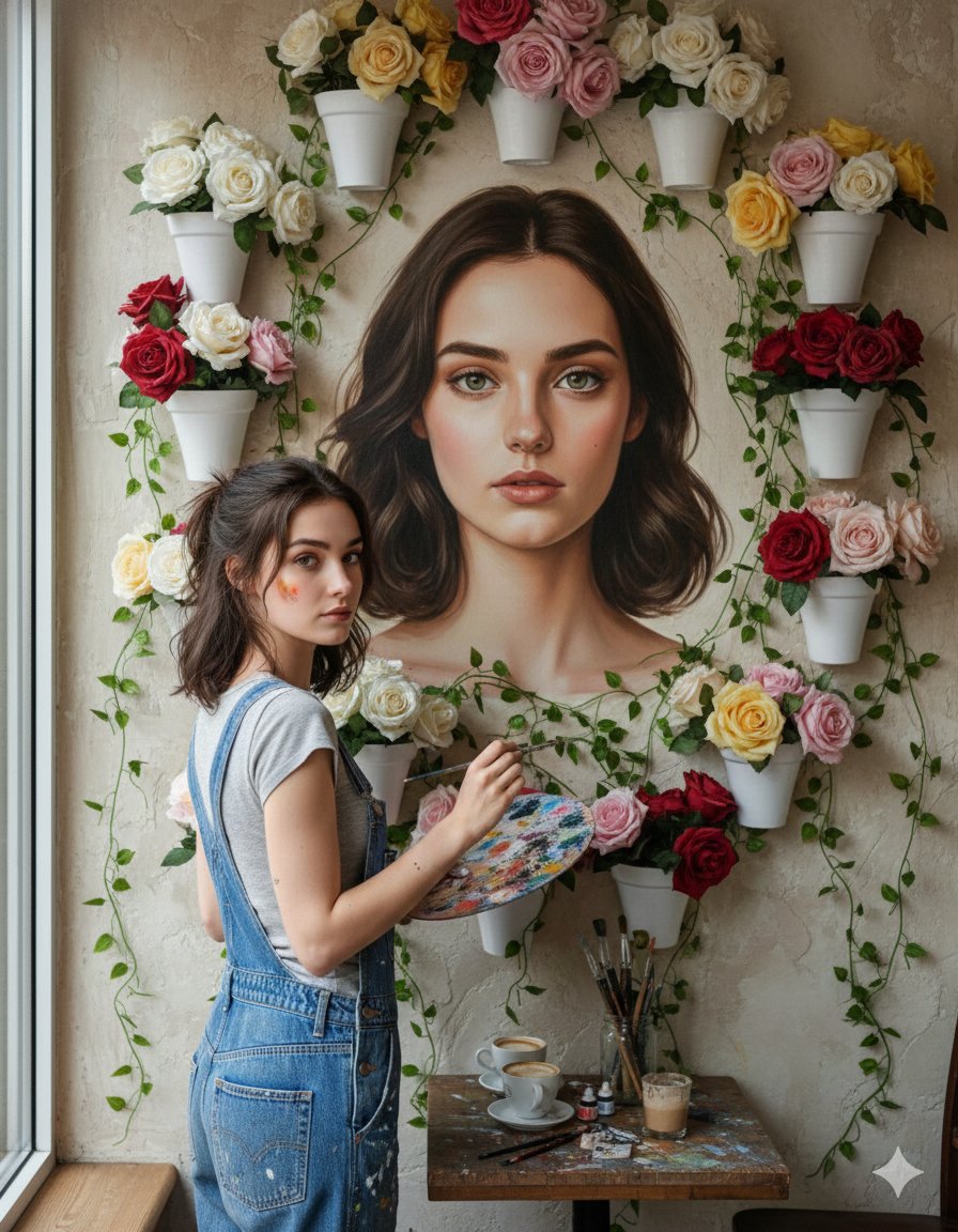 Trend 414Portrait of you painting yourself Prompt:"Don't chang my facial features Create a reali