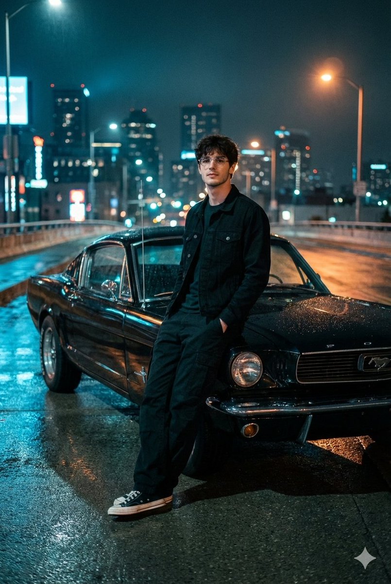 A Cinematic Night Photo On A Dimly Lit Urban Overpass With A...