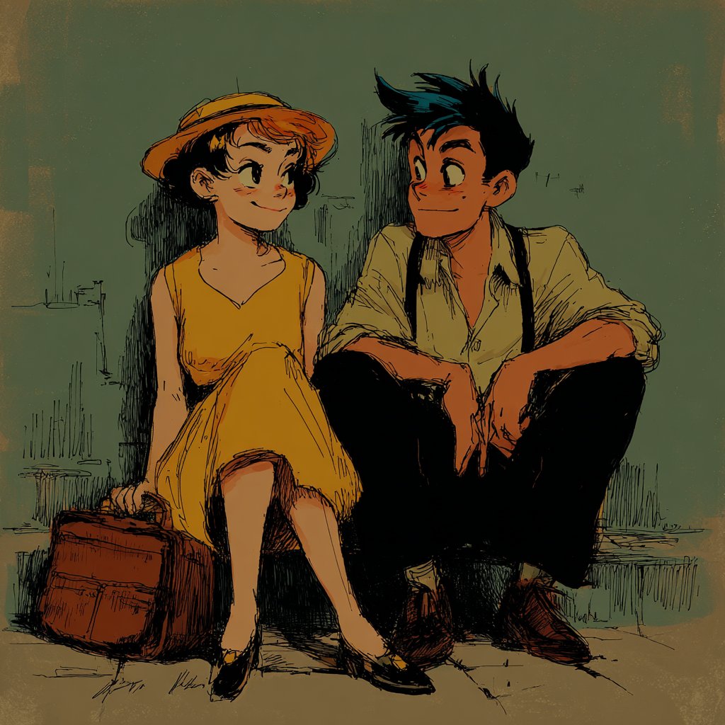 Take a look at this retro noir romantic sketch style: