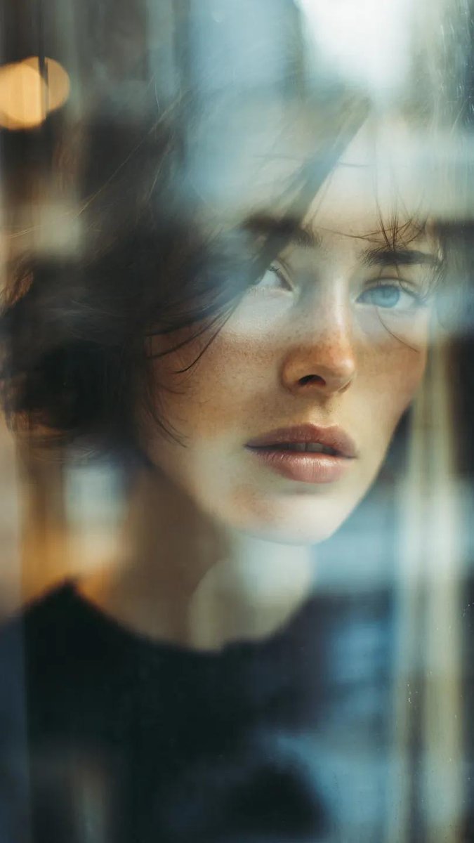 Reflection in glass window, layered composition, subject of a...