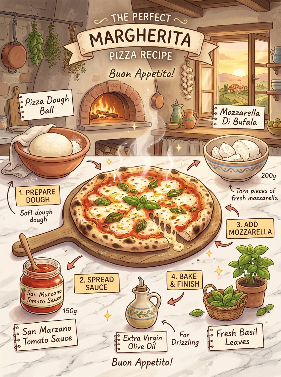 margherita pizza recipe infographic, Studio Ghibli inspired i...