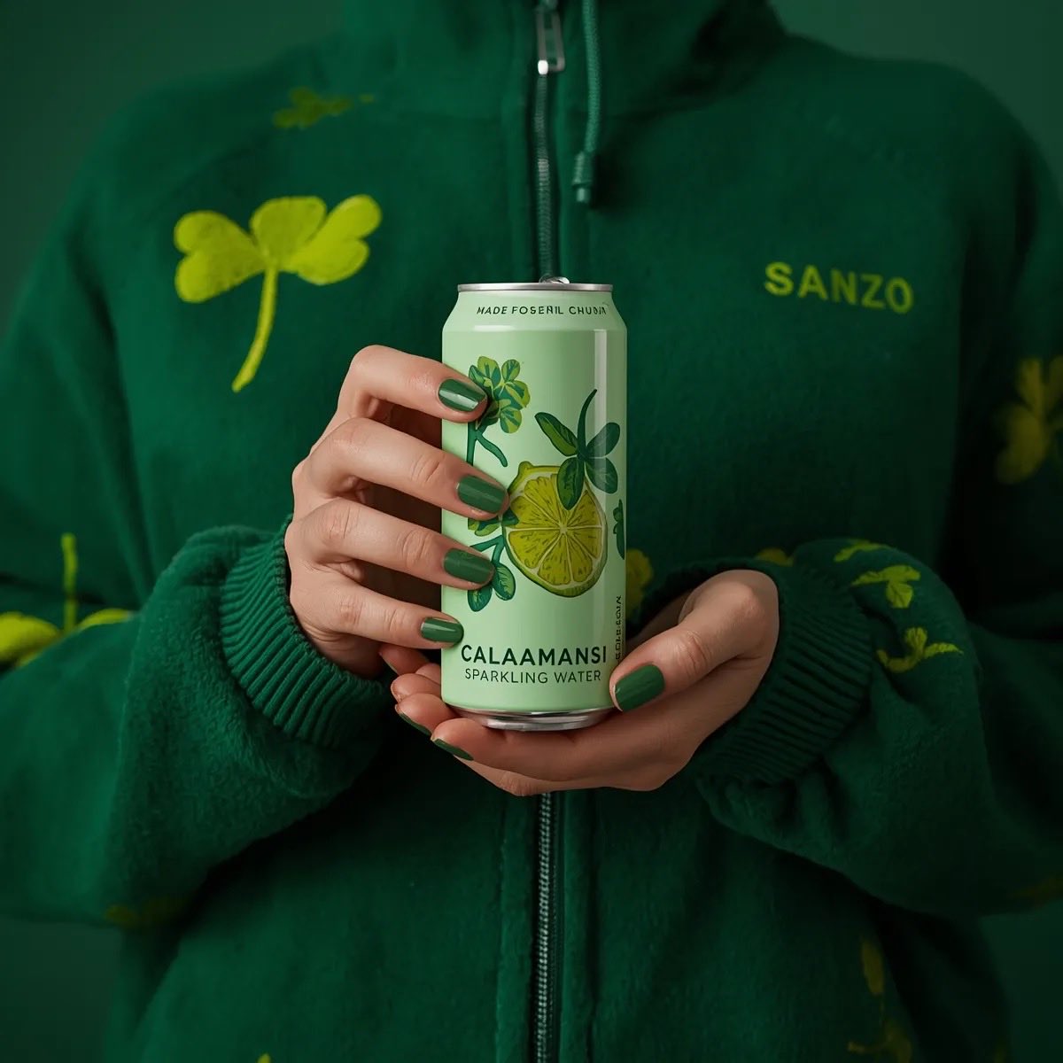 A photorealistic product shot of a person holding a slim, lig...