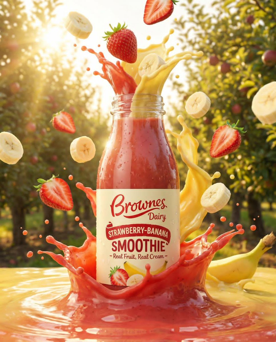 Ultra realistic product ad of a premium fruit drink bottle, d...