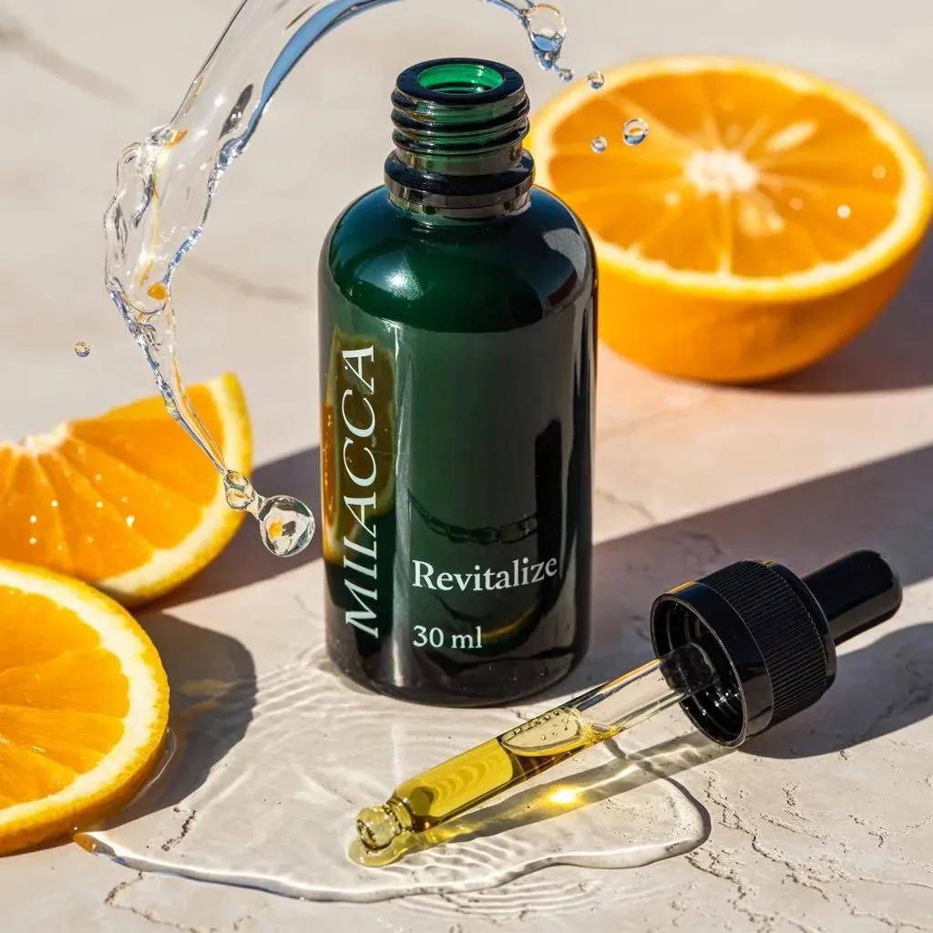 Ultra realistic premium skincare serum bottle (dark green gla...