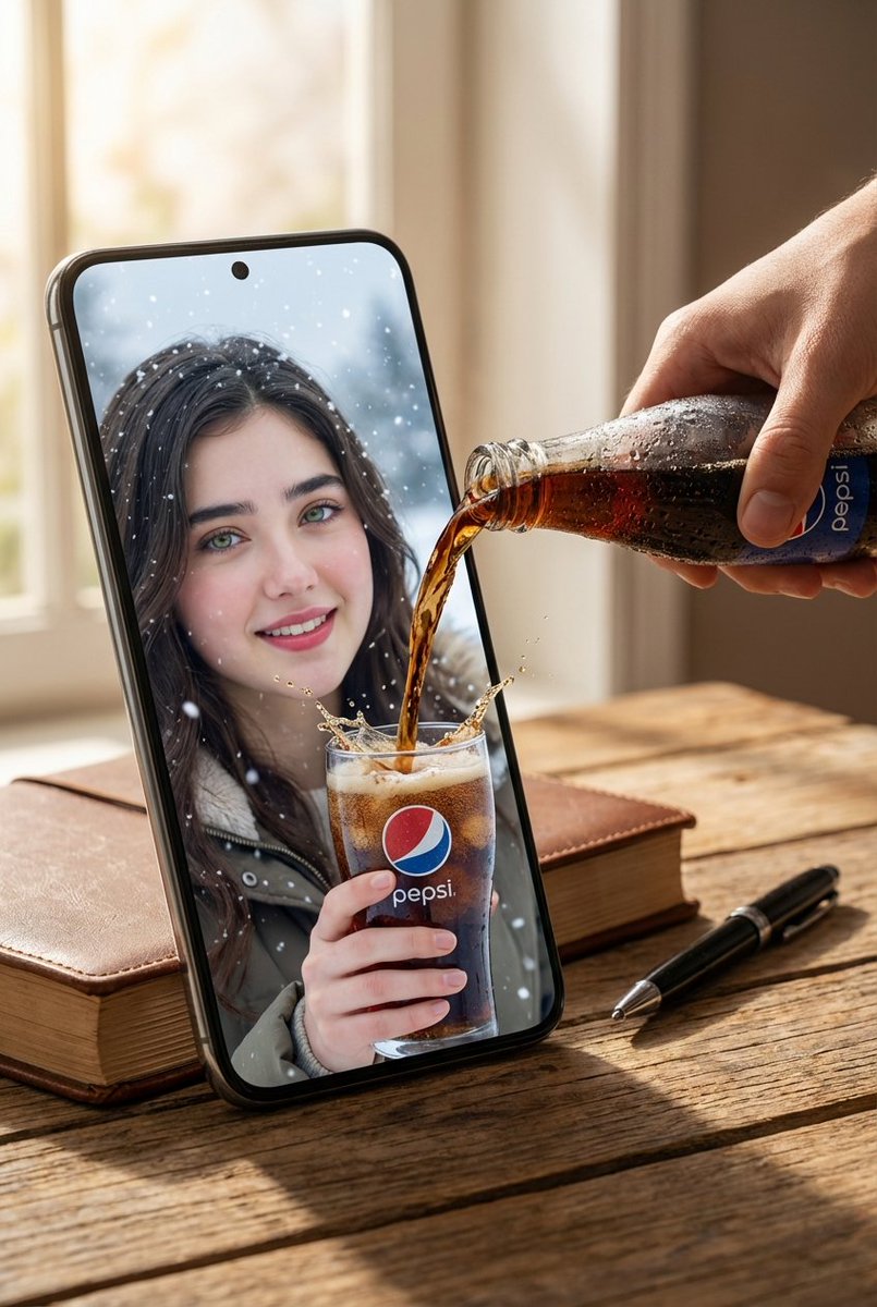 A hyper realistic surreal composite scene set on a wooden tab...