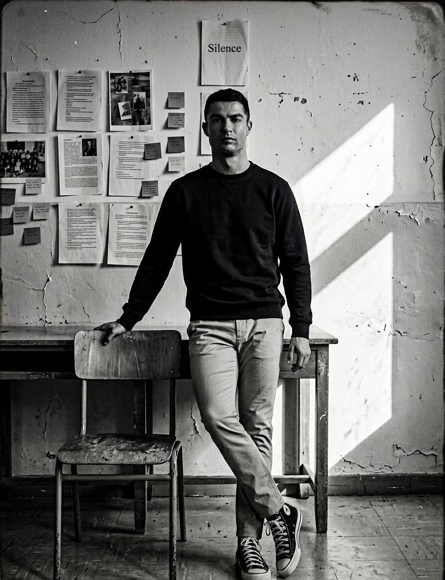 Create a high contrast black and white portrait in a quiet cl...