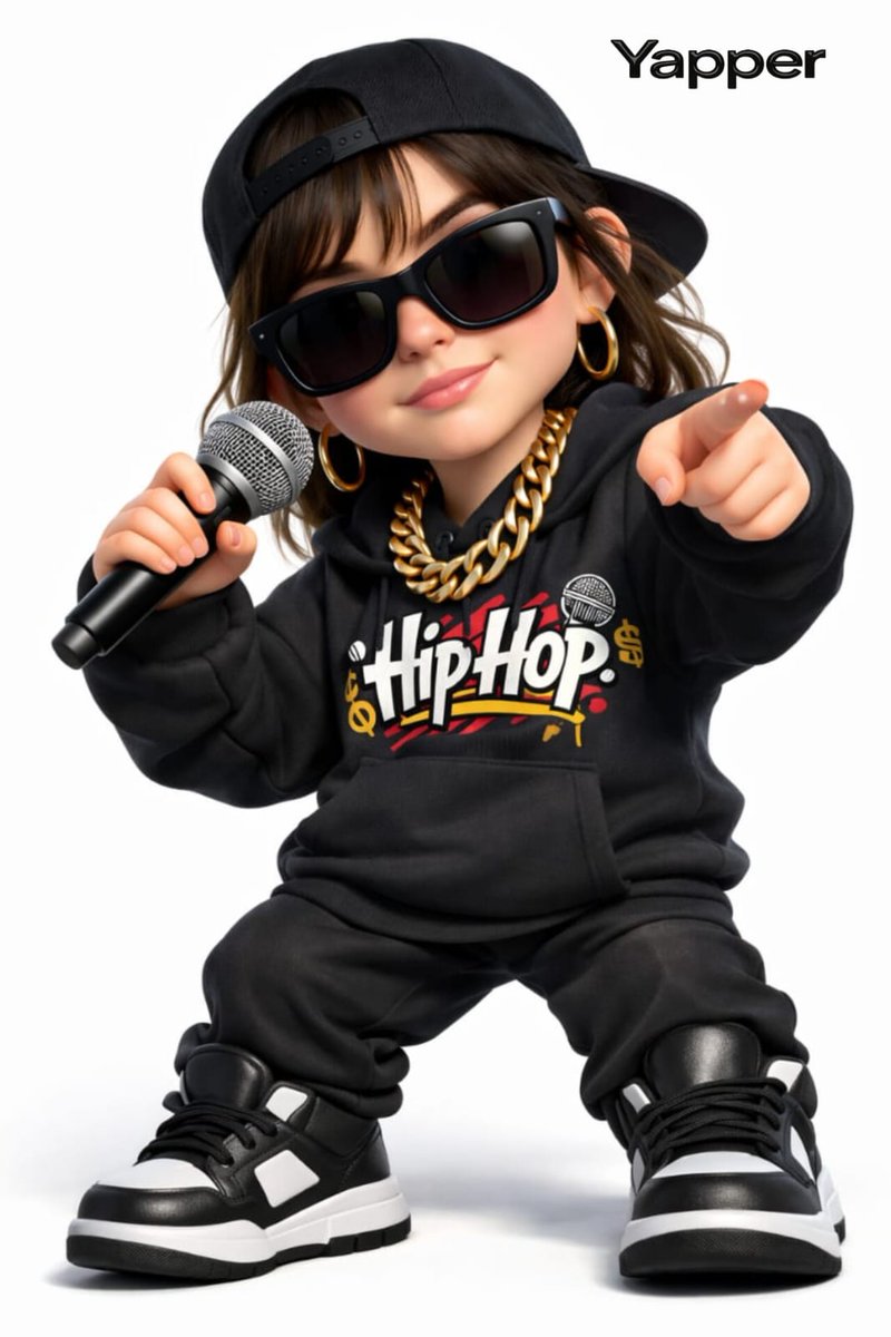 Create a 3D cartoon style woman with a rap style (the face is...