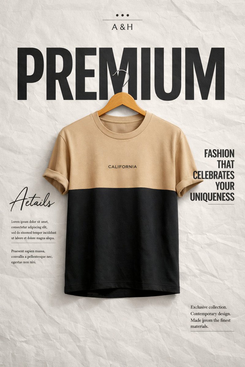 Create a high end minimalist fashion advertisement poster.