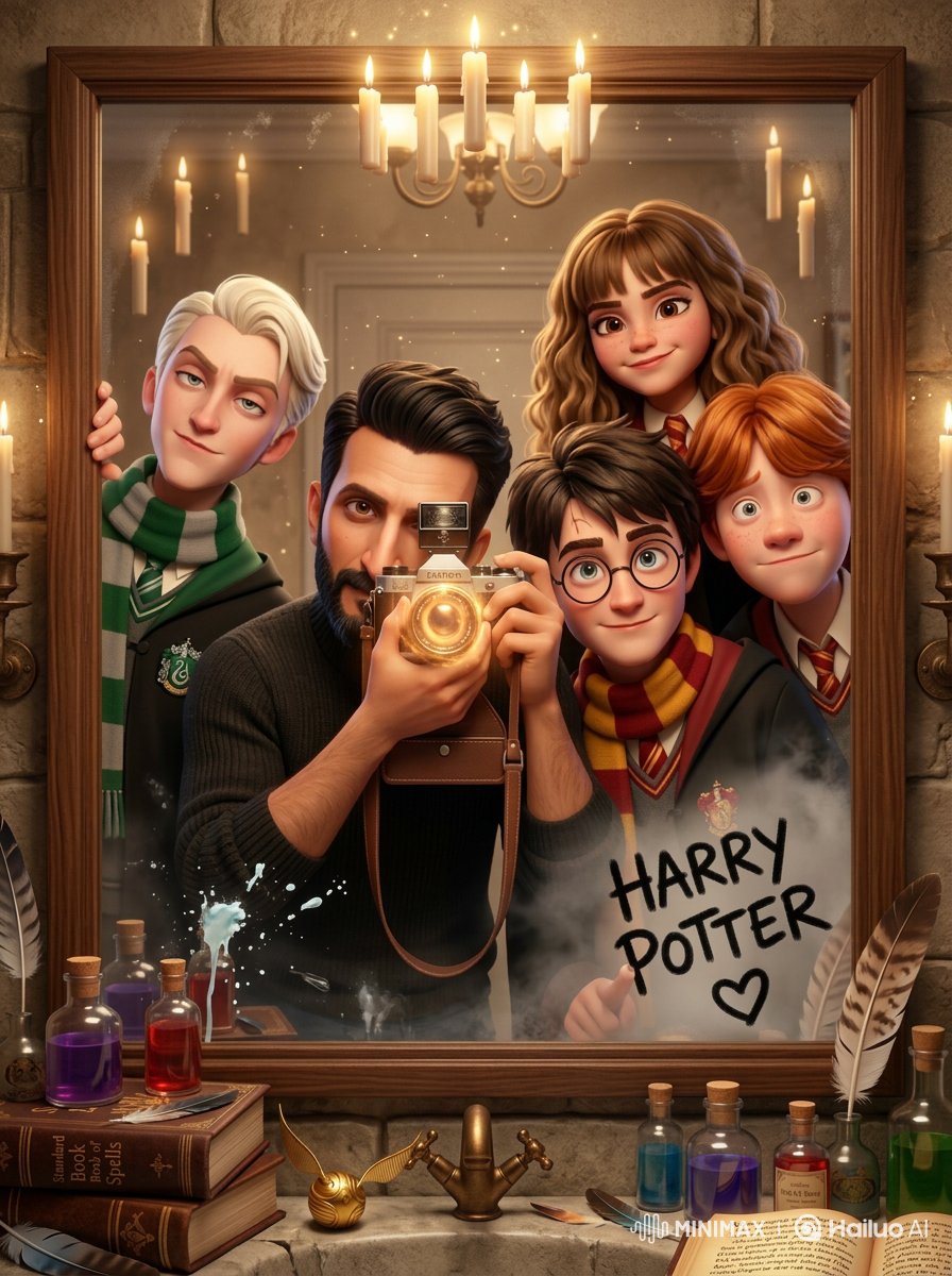 Cinematic mirror selfie scene inspired by a retro 80s sci fi...