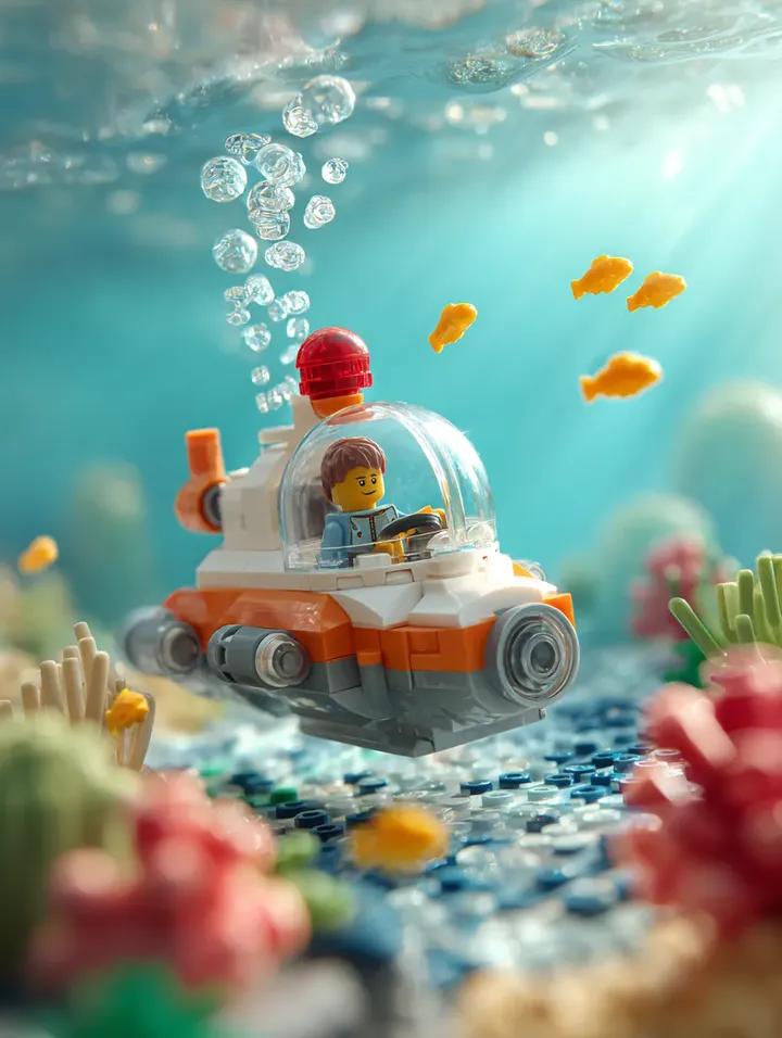 Surrounding the submarine are multiple small bright yellow LE...