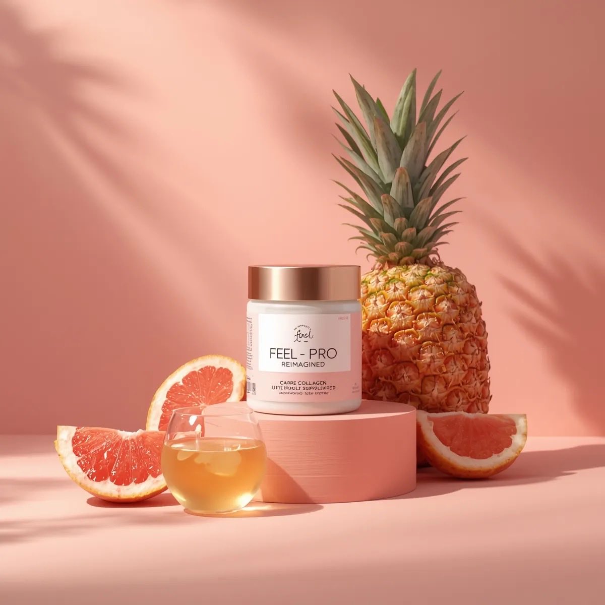 Minimalist luxury product photography of a collagen supplemen...