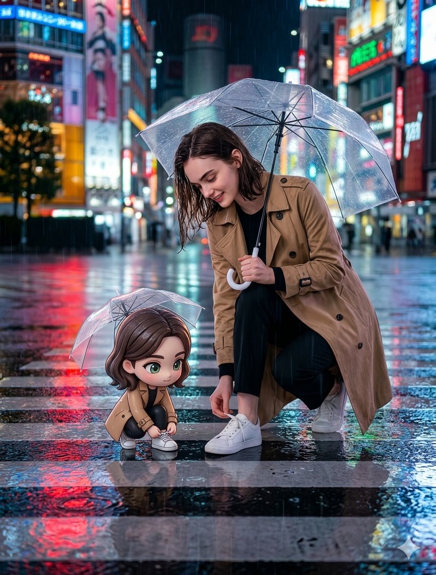 雨夜真人+Q版同框拍法