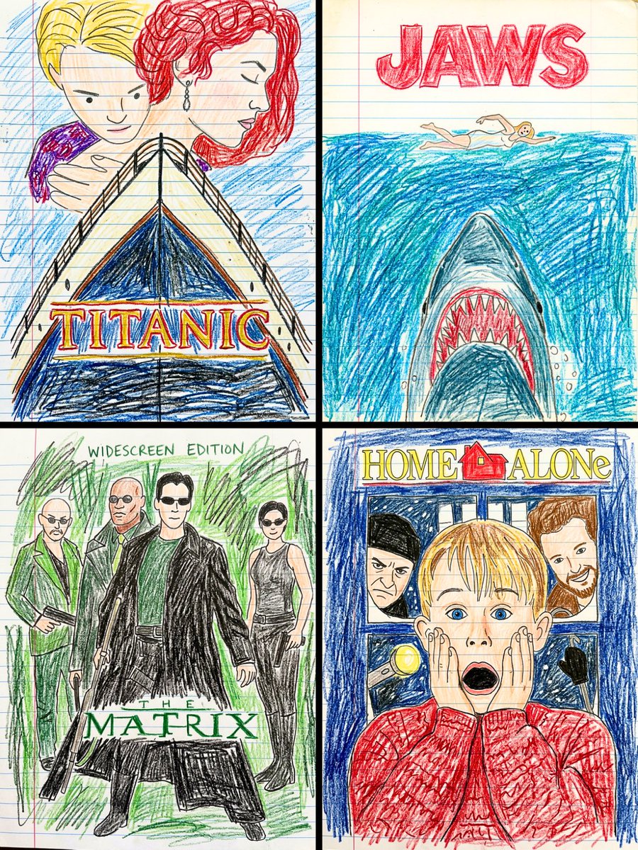 Transform this movie poster into a child’s crayon drawing on...