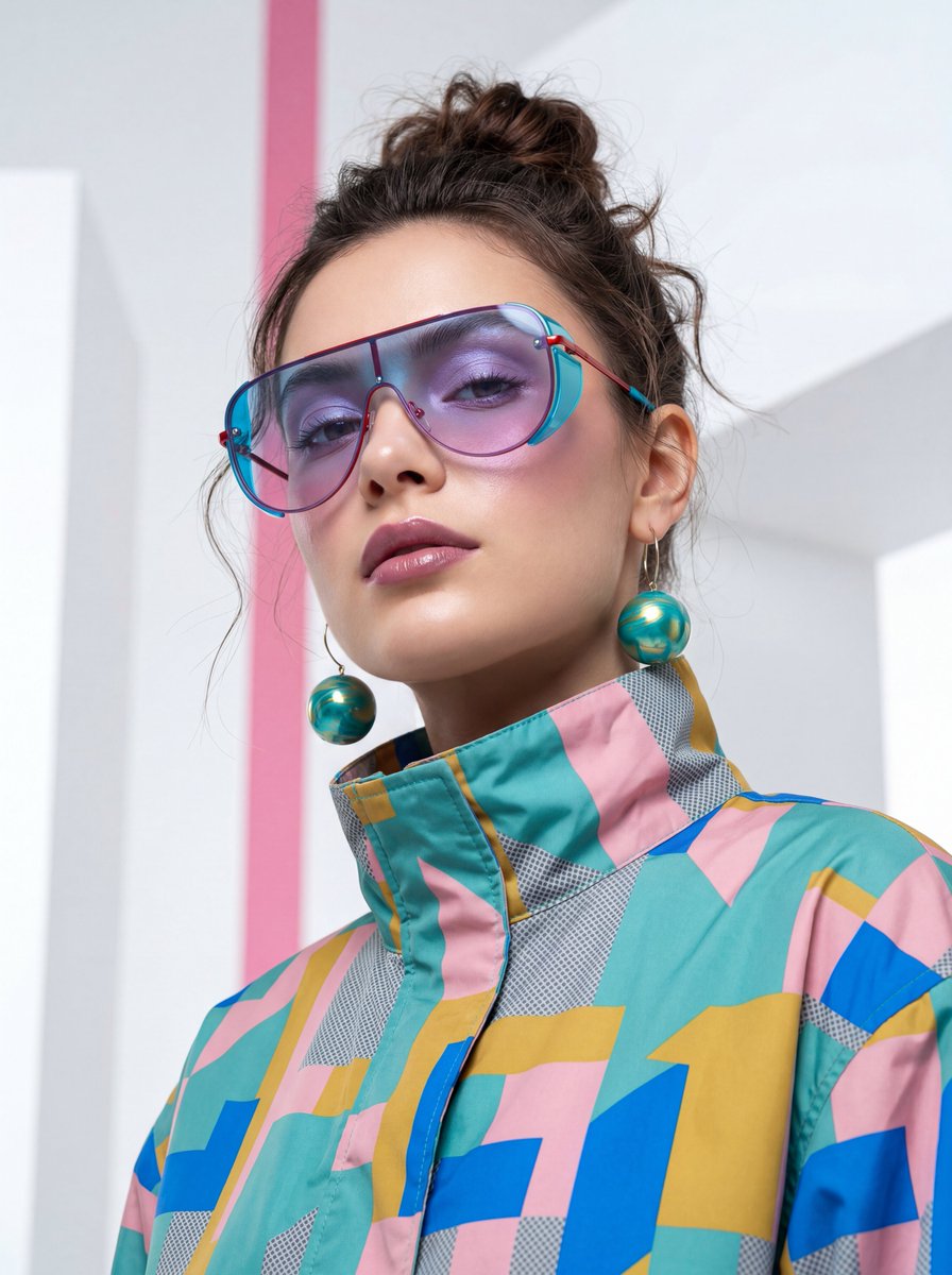 A high fashion, cinematic portrait of a young woman with a sh...