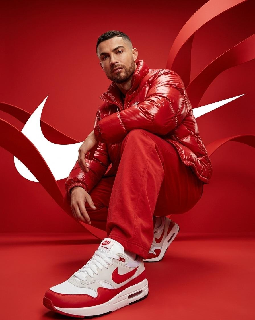 Person from the reference image, with a fade haircut, brown e...