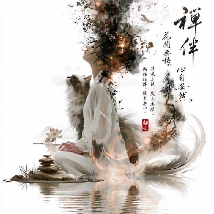 GPT Image 2 禅意水墨混合媒介插画提示词