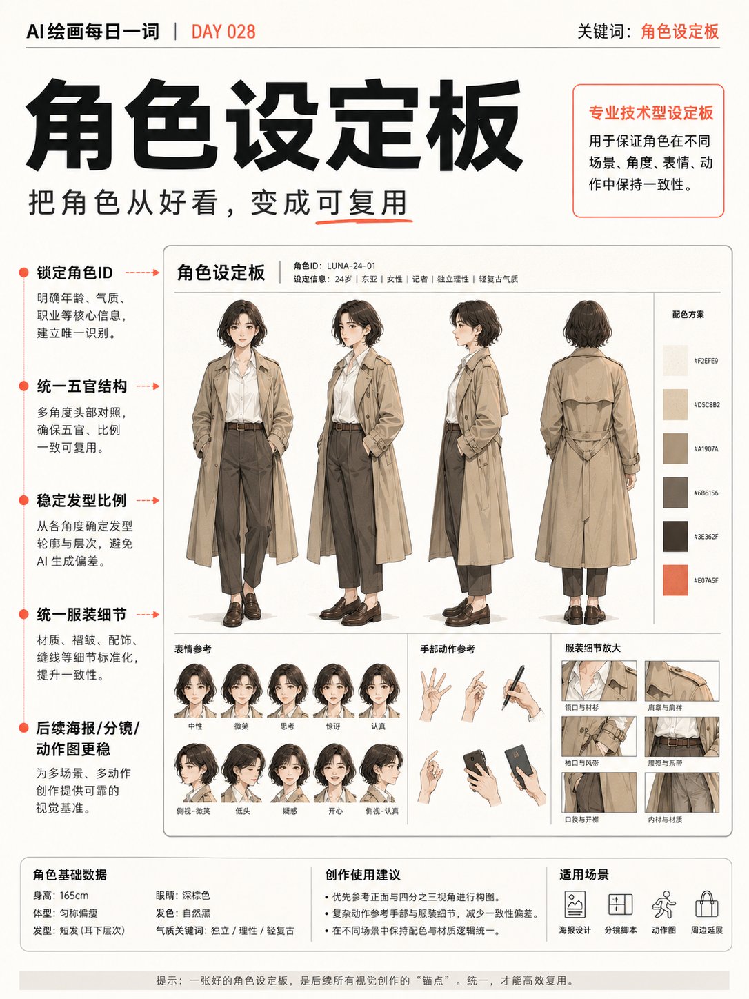 AI角色设定板：锁定统一形象的中文提示词
