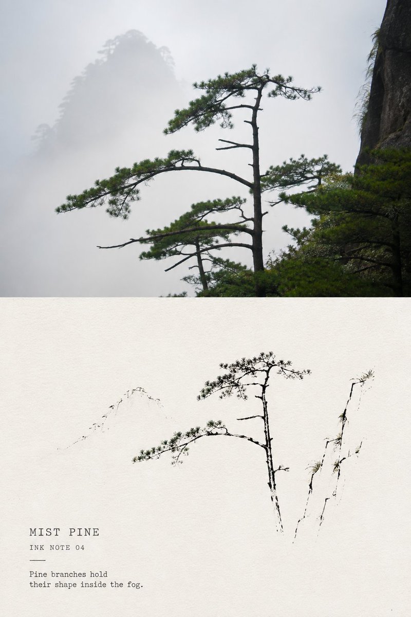 极简墨线风景小笺:旅行照片对比海报