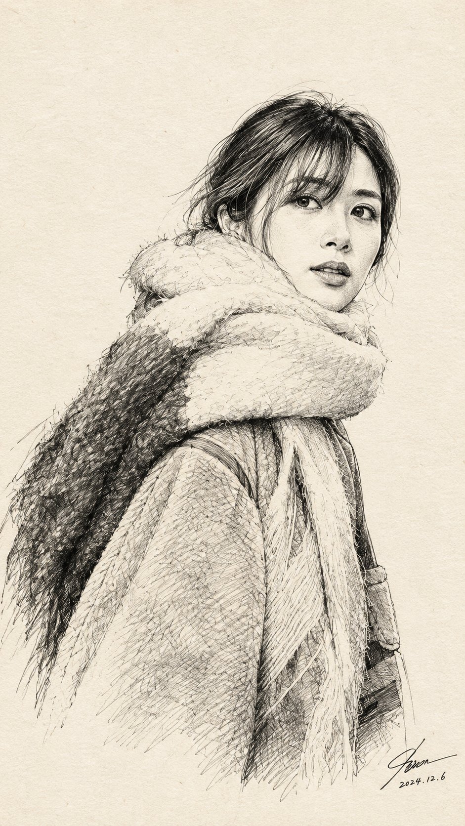 GPT Image 2.5 黑白钢笔人物手稿 Prompt